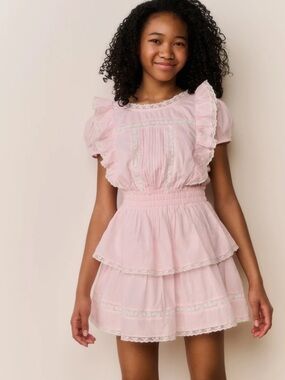 LoveShackFancy Jaime Tween Cotton Mini Dress Pink NWT Size 14 $185